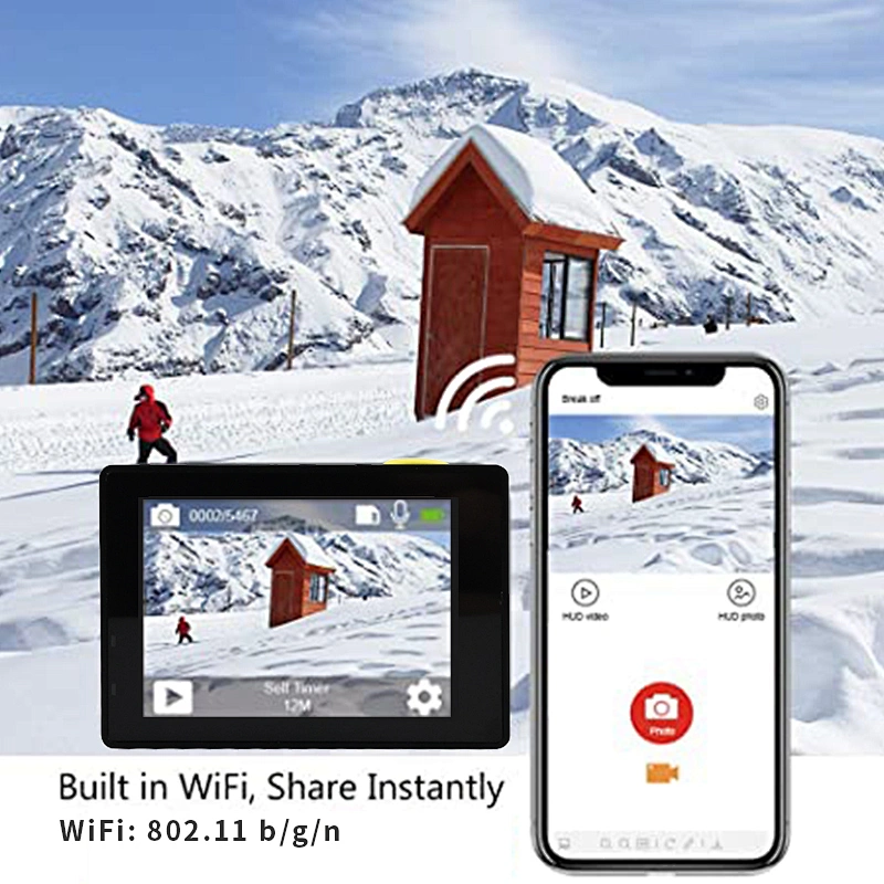 1080P WiFi Action Camera, 140° Wide Angle Waterproof Action Camera with 2 Inch Screen